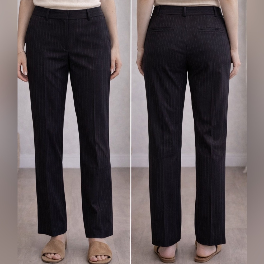 NWOT Lewit Double Wool Chalk Stripe Crop Trousers Navy Size 6